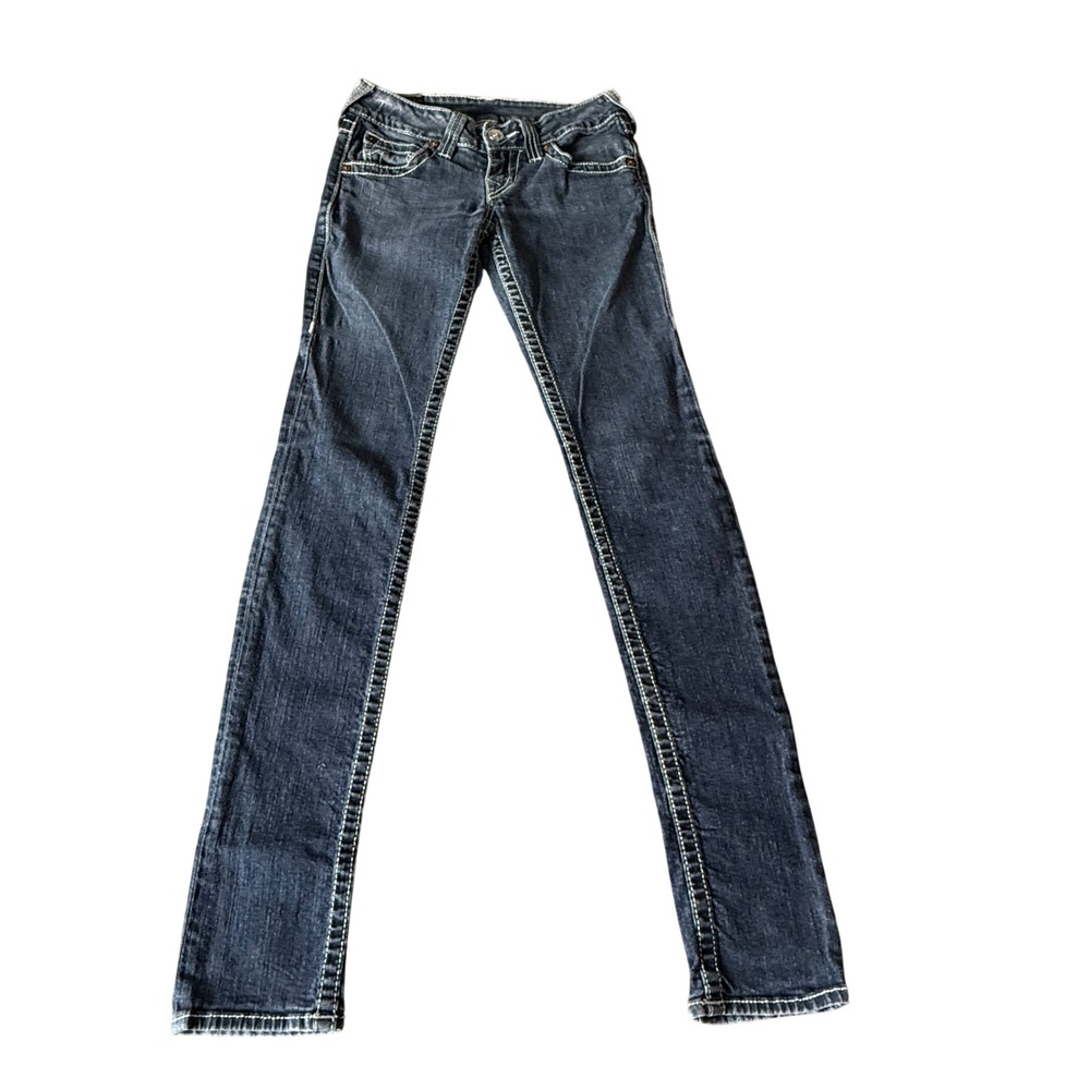 True Religion Skinny Jeans Dark Wash Contrast Stitch‎ Low Rise Made in USA 26
